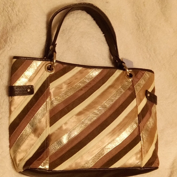 NWT $189💞 LIZ CLAIBORNE LEATHER Patchwork Striped Bag! - Picture 2 of 11